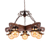 Cognac Seeded Glass Industrial Chandelier in Rust with 5/9 Lights